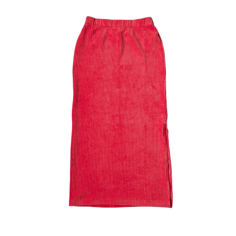 Free People Helen Rib Tube Midi Skirt Elastic Waist Side Slit Salmon Pink Small - Picture 6 of 16